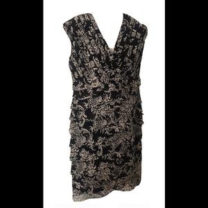 Adrianna Papell Black Sleeveless Layer Tiered Shutter Pleat Dress Sz 12 (A6)
